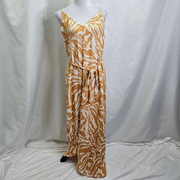H&M Gold Tropical Sleeveless Flowy Jumpsuit Size Large - Picture 4 of 13